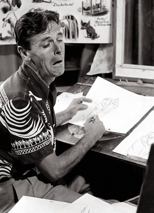 Hilarious Behind-the-Scenes Pictures of The Walt Disney Company Animators Practicing Expressions in Front of Mirrors