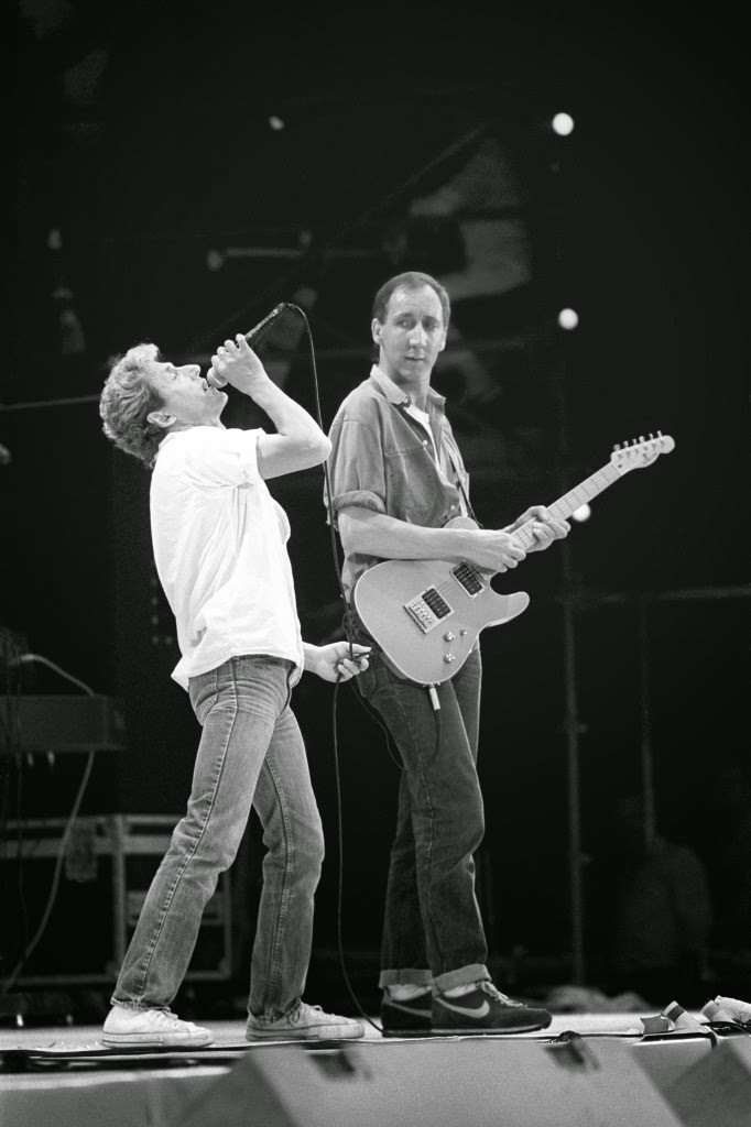Roger Daltrey and Pete Townshend of The Who reunited on stage at the Live Aid concert, 1985