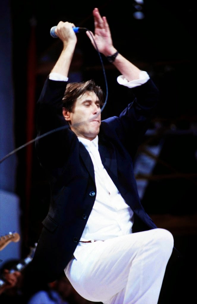 Bryan Ferry performing during the Live Aid concert at Wembley Stadium, London, 1985