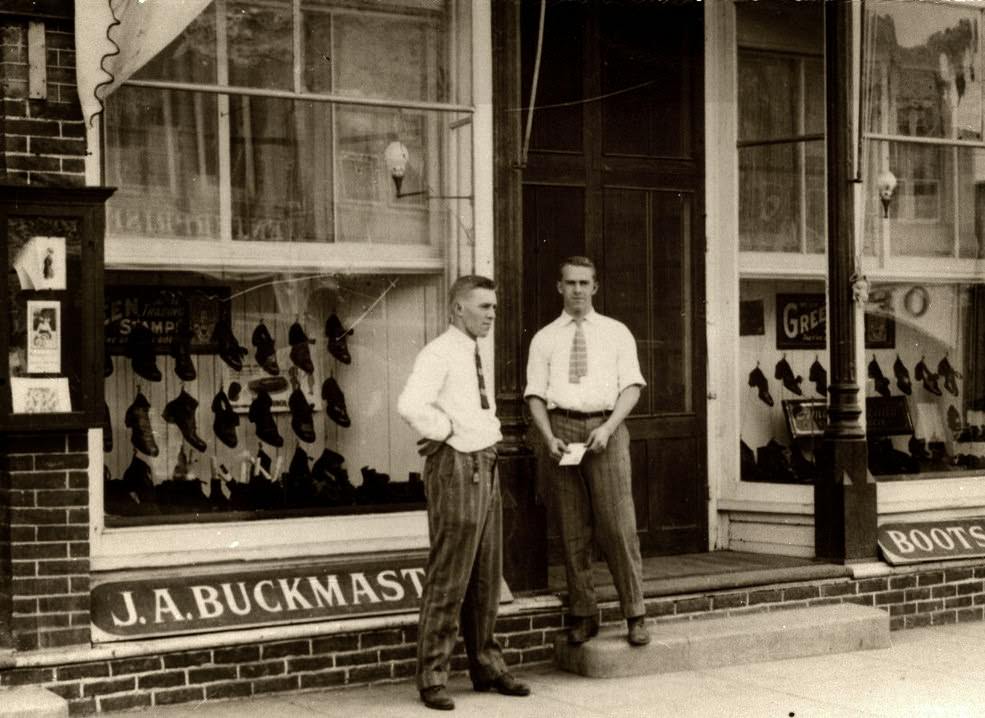 J.A. Buckmaster Shoe Store on Greenleaf Avenue in Whittier, 1910