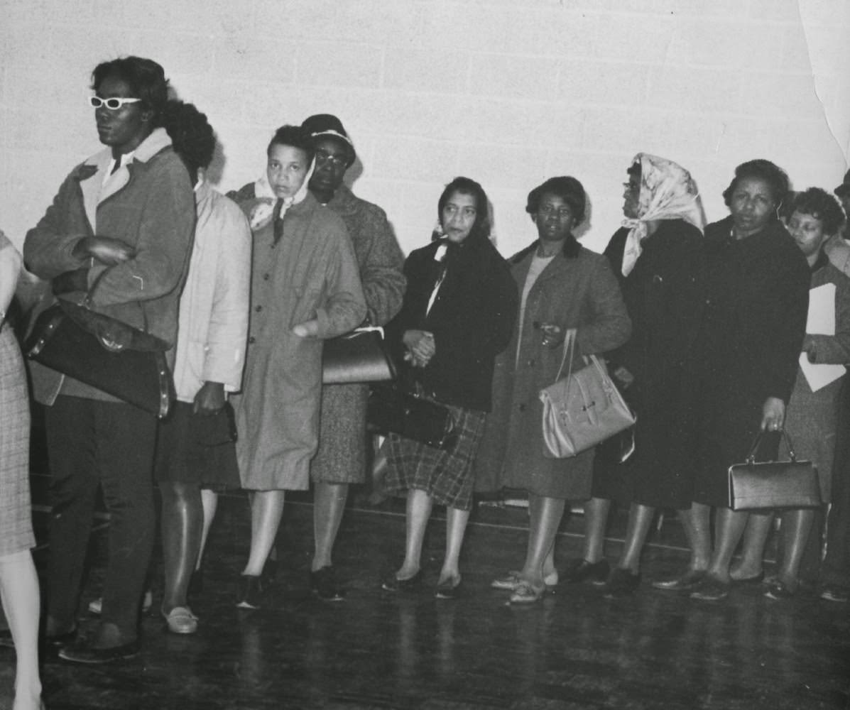Women lining up in Baltimore to vote in the general election, 1964
