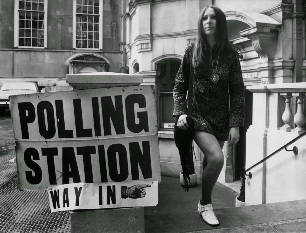 Woman casting her vote, 1970