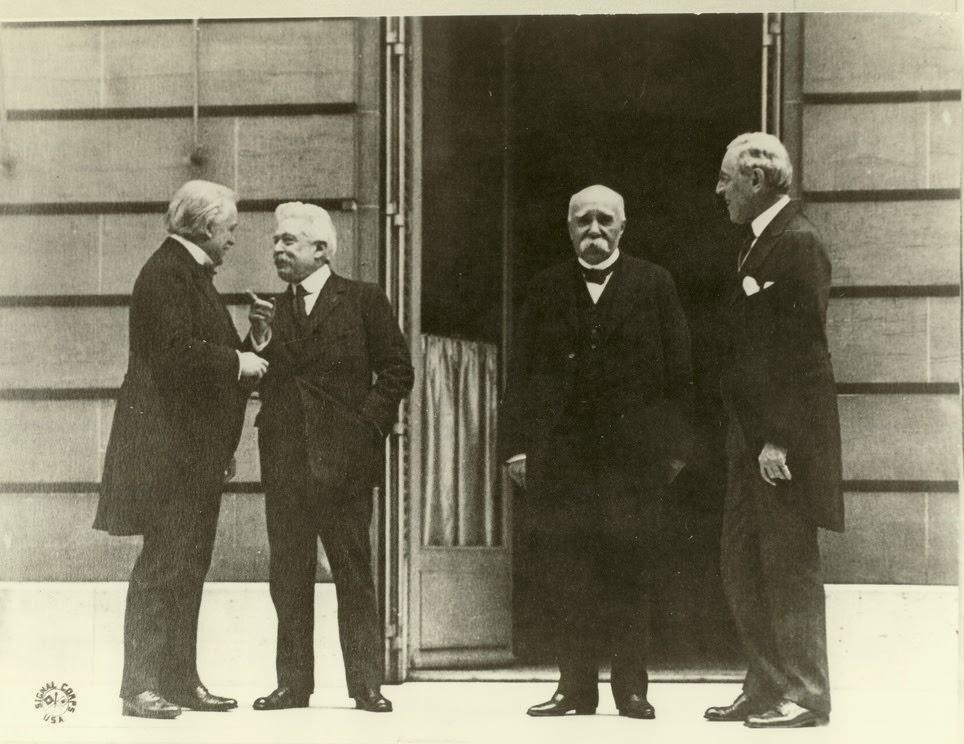 The Council of Four at the Paris Peace Conference. Left to right: Lloyd George of Great Britain, Orlando of Italy, Clemenceau of France, and President Wilson.