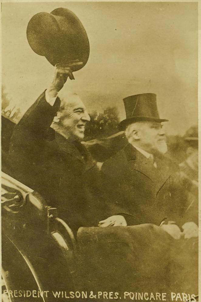 Wilson and President Poincare on parade in Paris, France. Wilson became the first president to leave the United States while in office when he traveled to France in December, 1918.