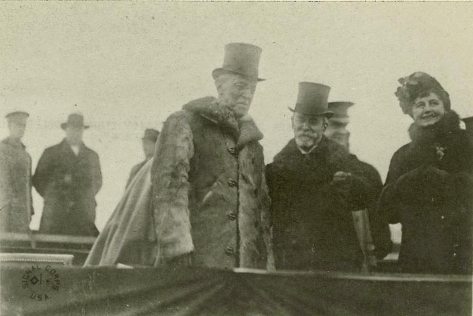 President and Mrs. Woodrow Wilson in Paris, France, pictured with French President Raymond Poincare.