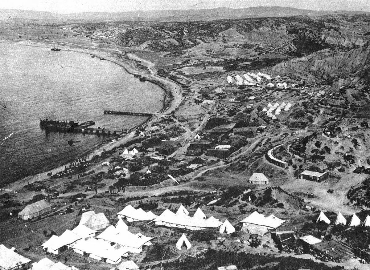 Allied soldiers engaged with Ottoman forces in the Dardanelles during the Gallipoli campaign, 1915