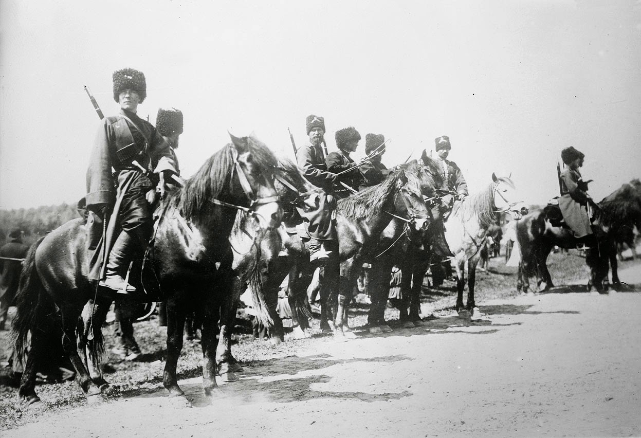 Russian Cossacks on horseback, 1915