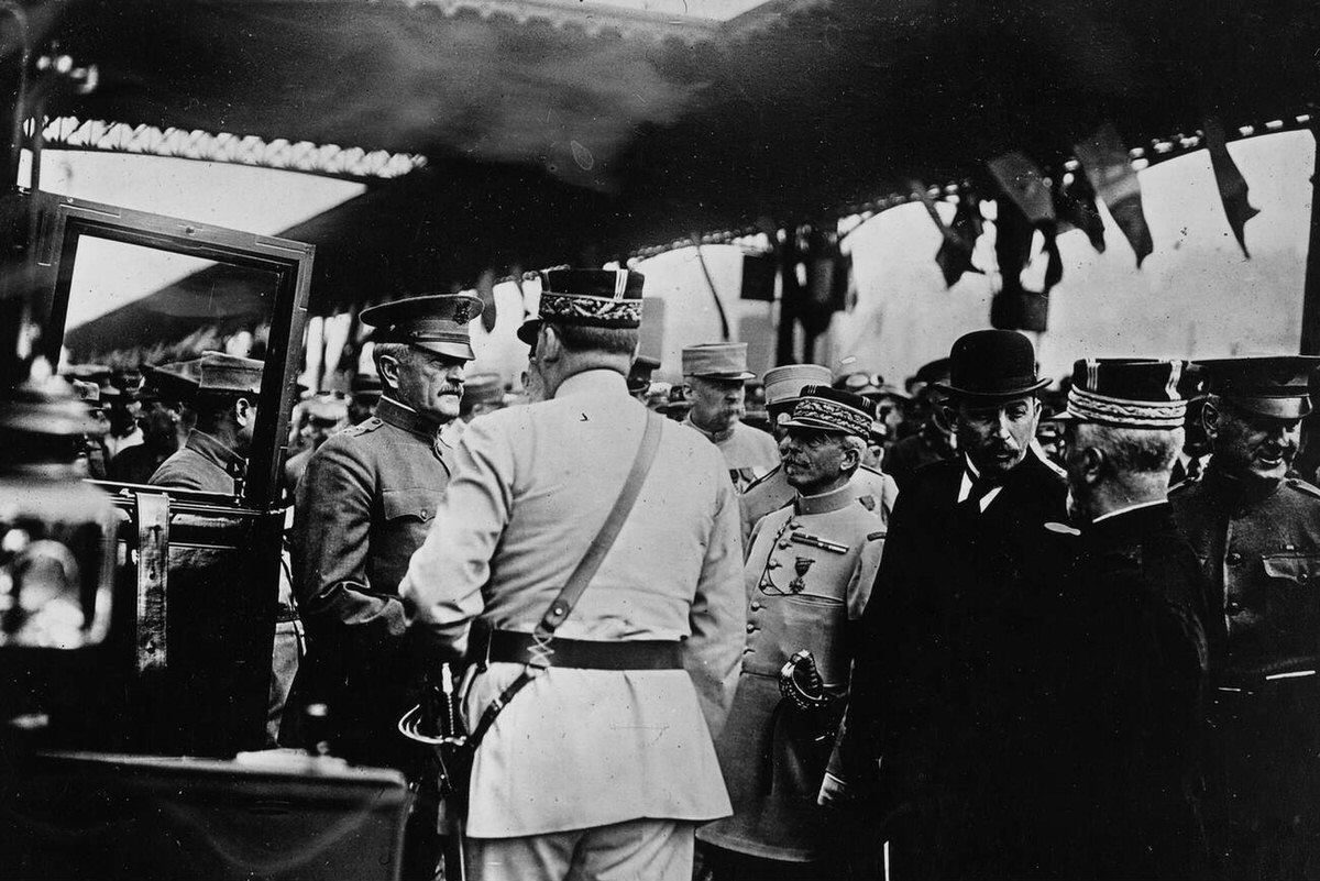 General Pershing and General Pelletier at a port in France, 1917