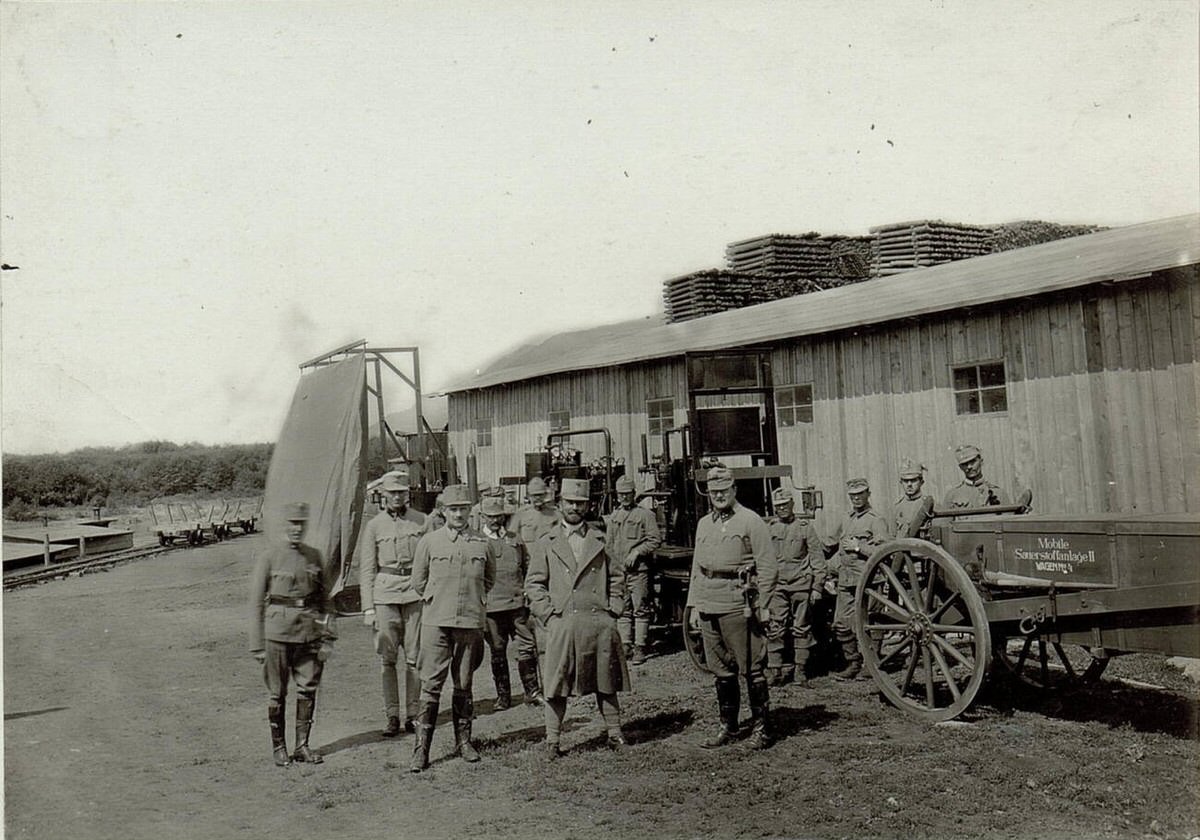 Inspection of a fortification depot at Seebach's cellulose factory, 1915