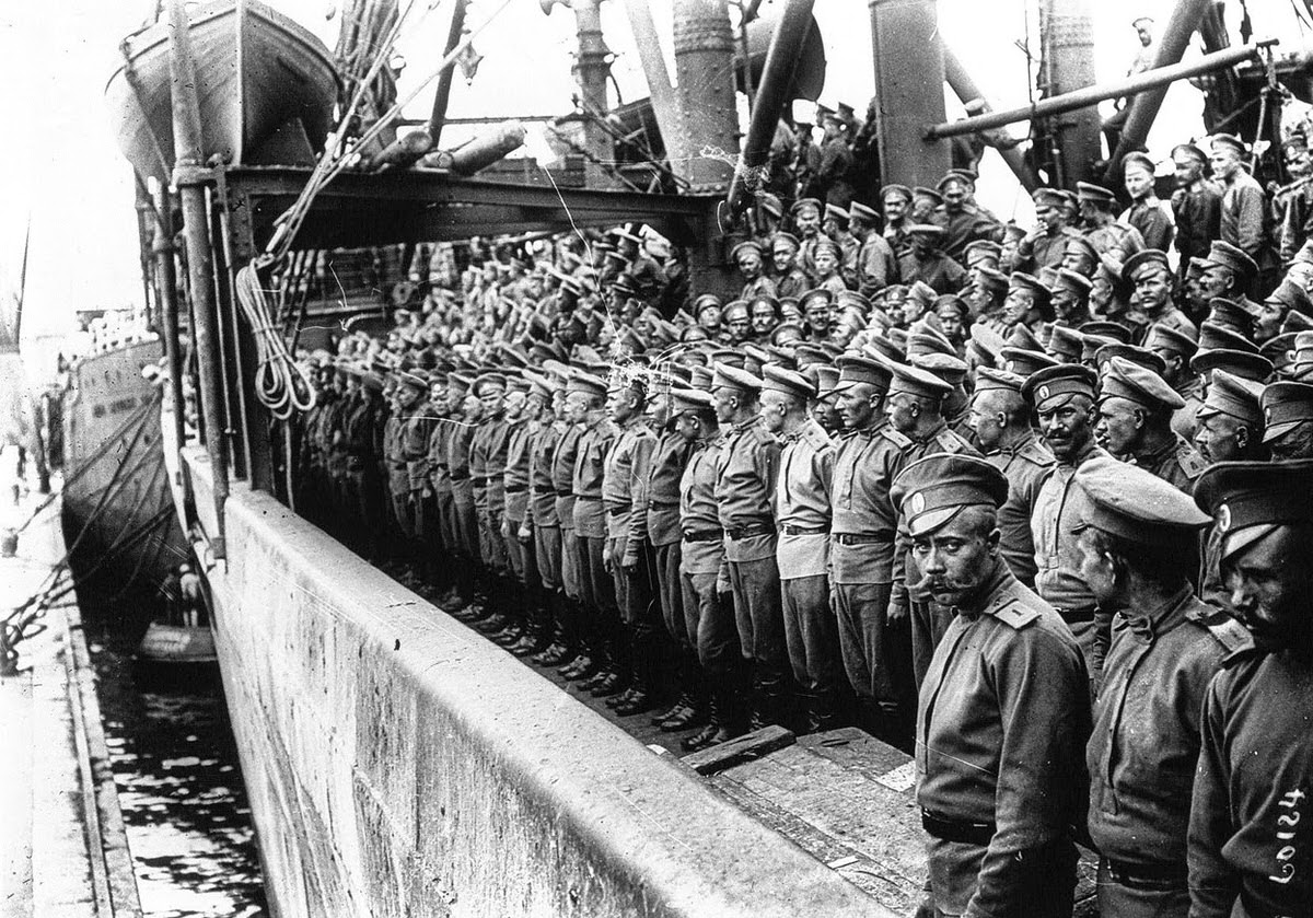 Russian Special Brigades arriving in Marseille to assist on the Western Front, 1916