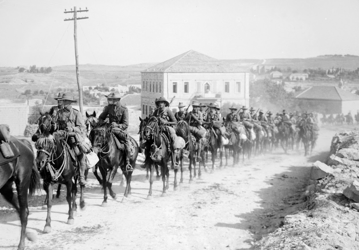 6th Australian Light Horse Regiment marching in Sheikh Jarrah, East Jerusalem, 1918