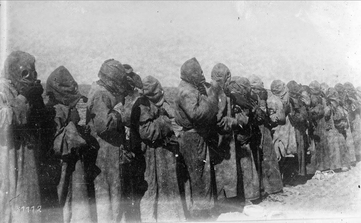Gas masks in use in Mesopotamia, 1918