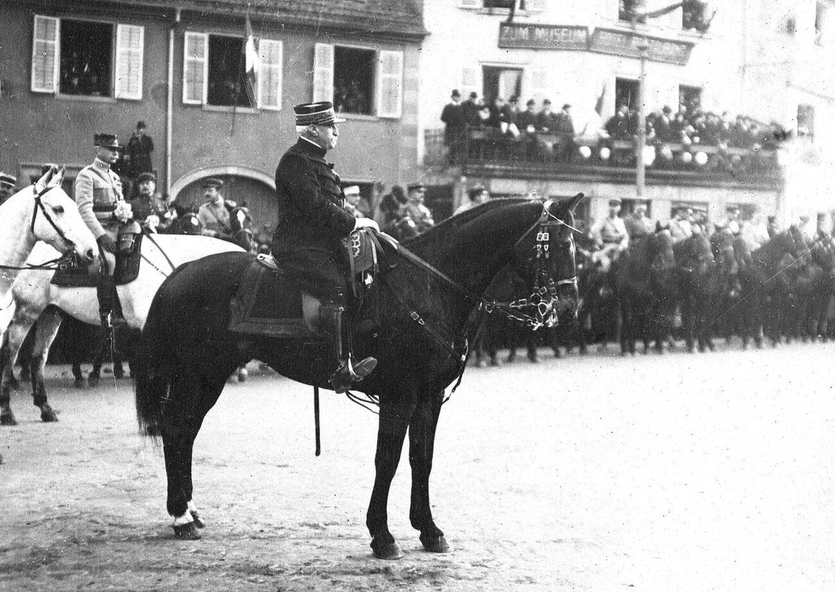 General Castelnau assisting at a parade of troops in Colmar, Alsace, 1919