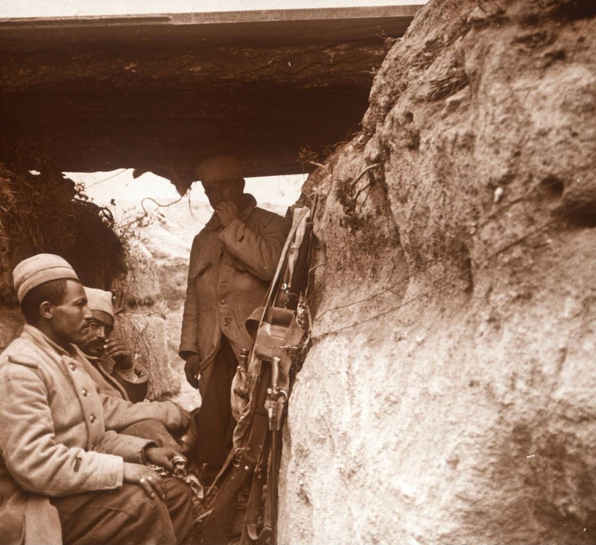 North African infantry in trenches, 1910s