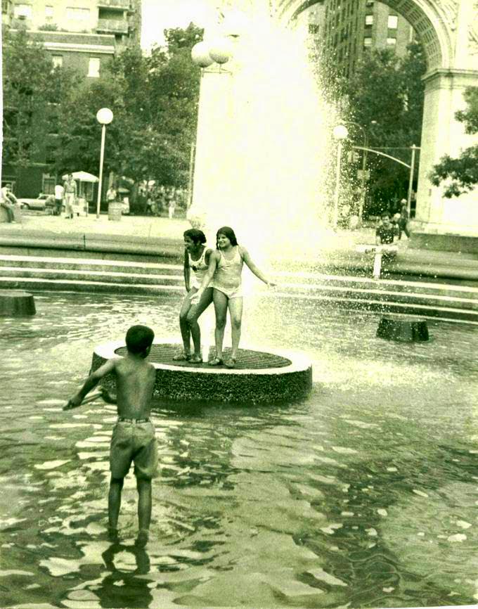 Children playing in the fountain at Washington Square Park, Greenwich Village, New York City, 1977