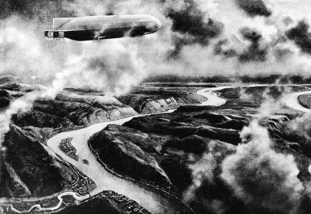 German zeppelin flying over the Balkans, 1916