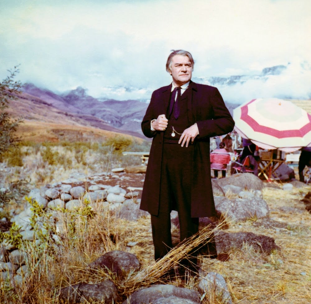 The great character actor Jack Hawkins in costume between takes. Hawkins plays Reverend Otto Witt, a Swedish missionary stationed at Rorke’s Drift.