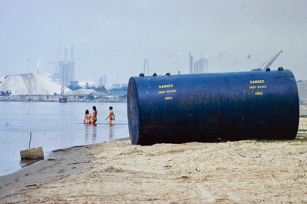 Chemical plants on shore are considered prime source of pollution, Lake Charles, Louisiana, 1972