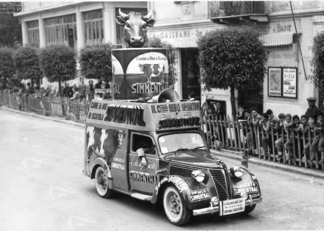 Fiat 1100 with Simmenthal canned meat customization during the 34th Giro d'Italia