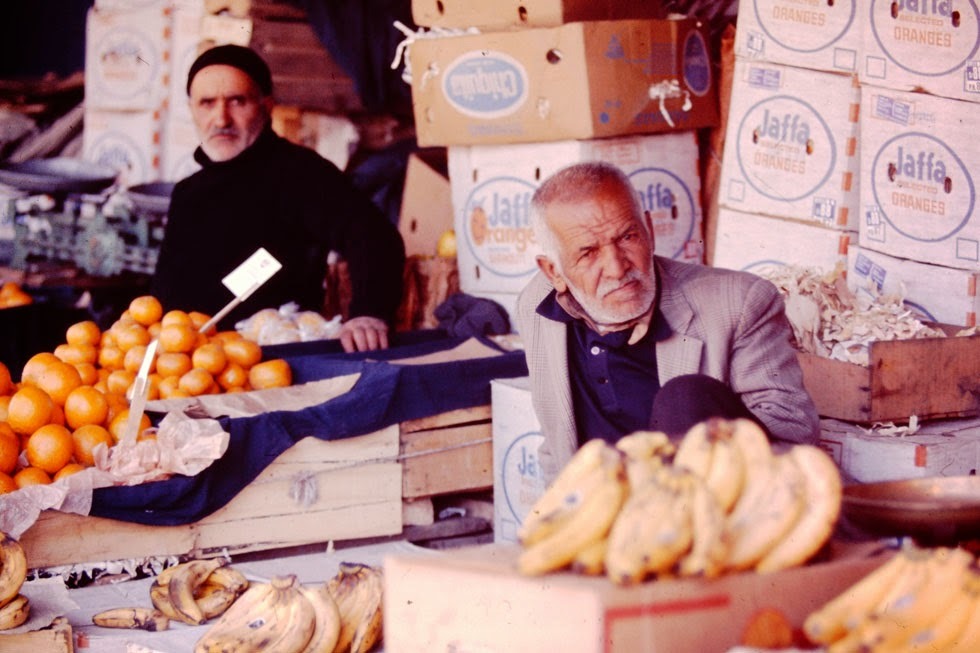 At the fruit market — note the Jaffa oranges.
